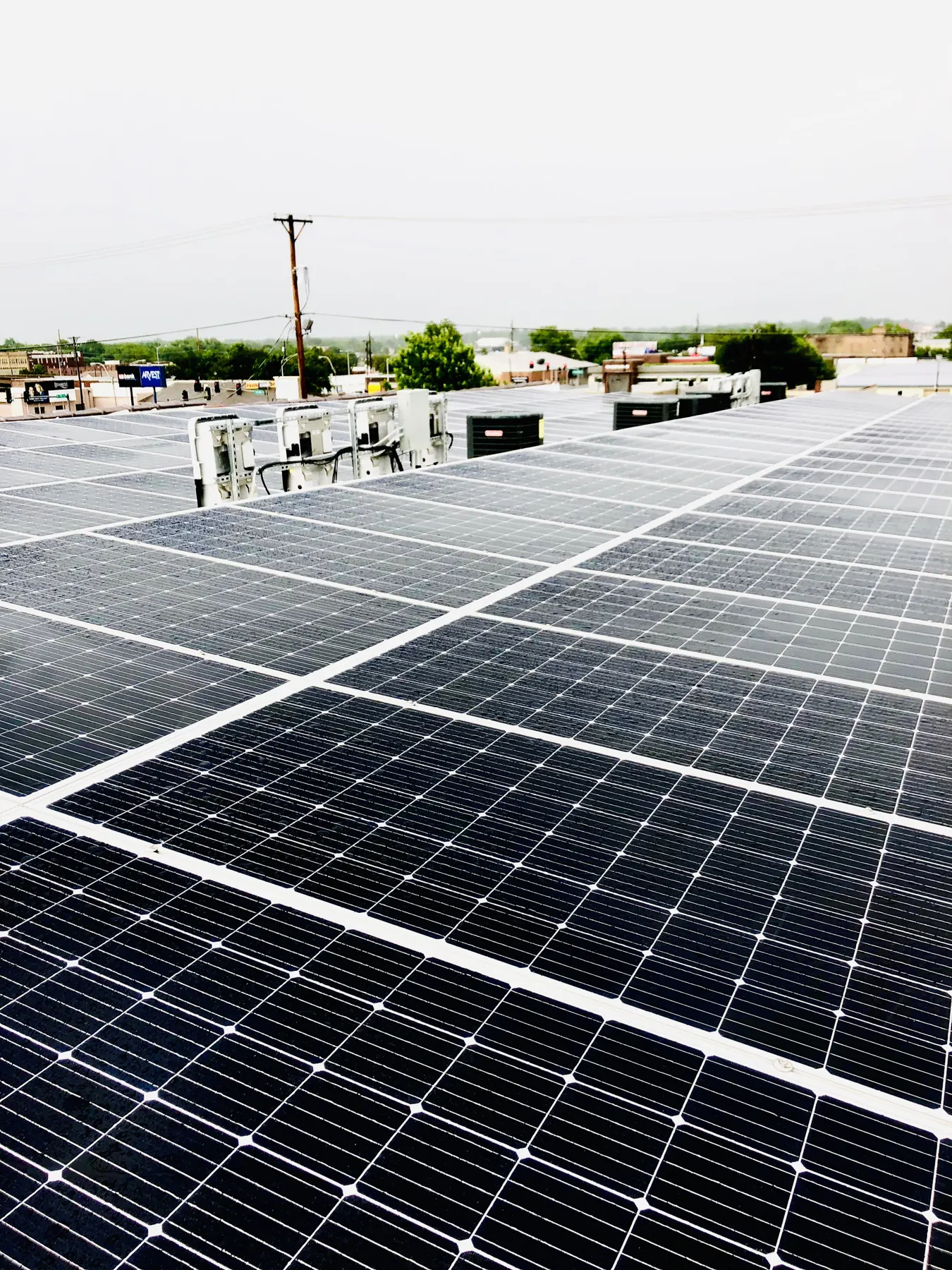 Rows of rooftop solar panels
